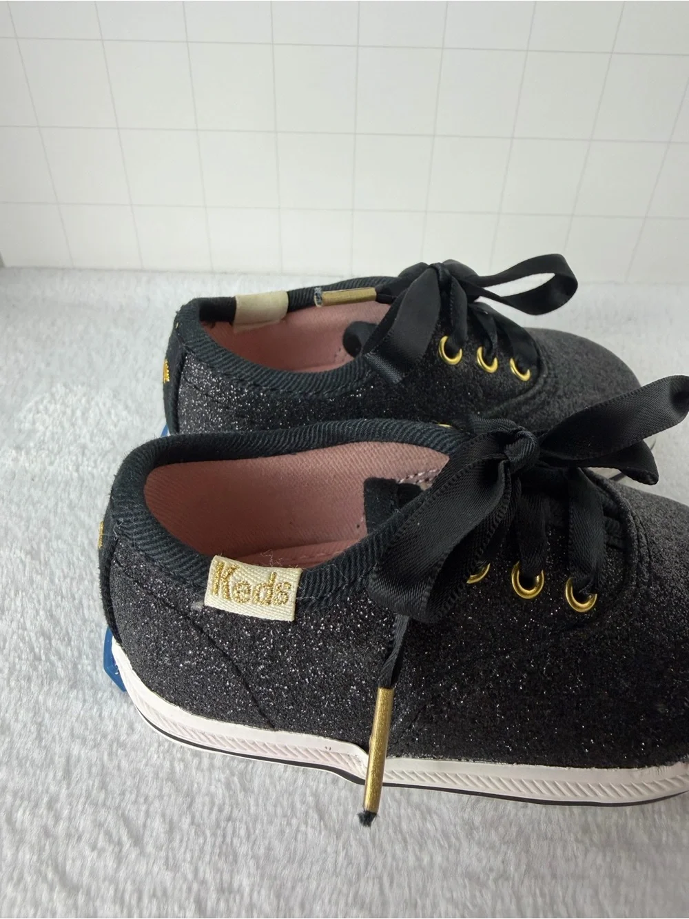 Keds x Kate Spade Infant Black Glitter Gold Sneakers Size 2